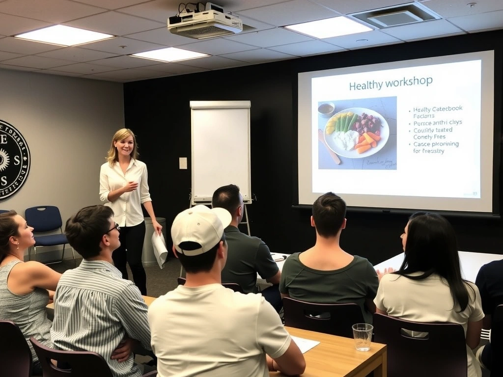 Nutriční specialistka prezentuje na workshopu