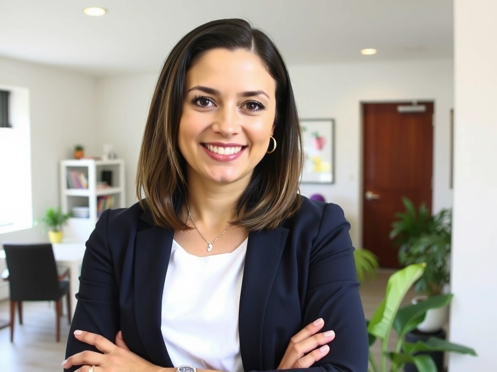 Portrét nutriční specialistky s laskavým úsměvem