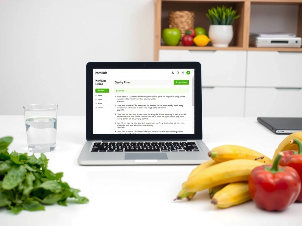 Pracovní stůl s nutričními plány a zdravými potravinami