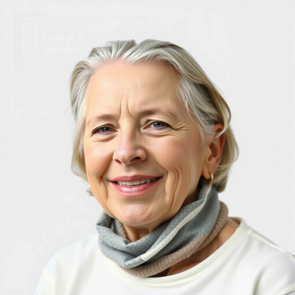 Portrét klientky Evy, starší dámy s klidným úsměvem